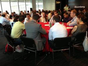 people sitting at a round table talking